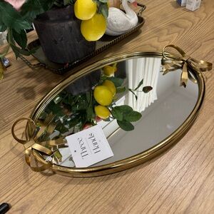 Large Gold  | Bow Mirror| Tray ~ Table  Wall Decor / 18”x 11.5”